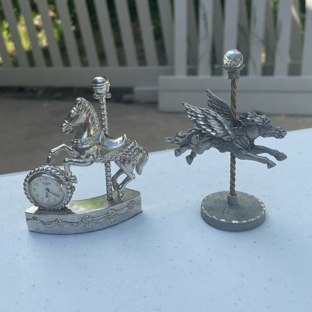 Carousel Horse Elgin Clock & Decor Bundle Sterling Silver